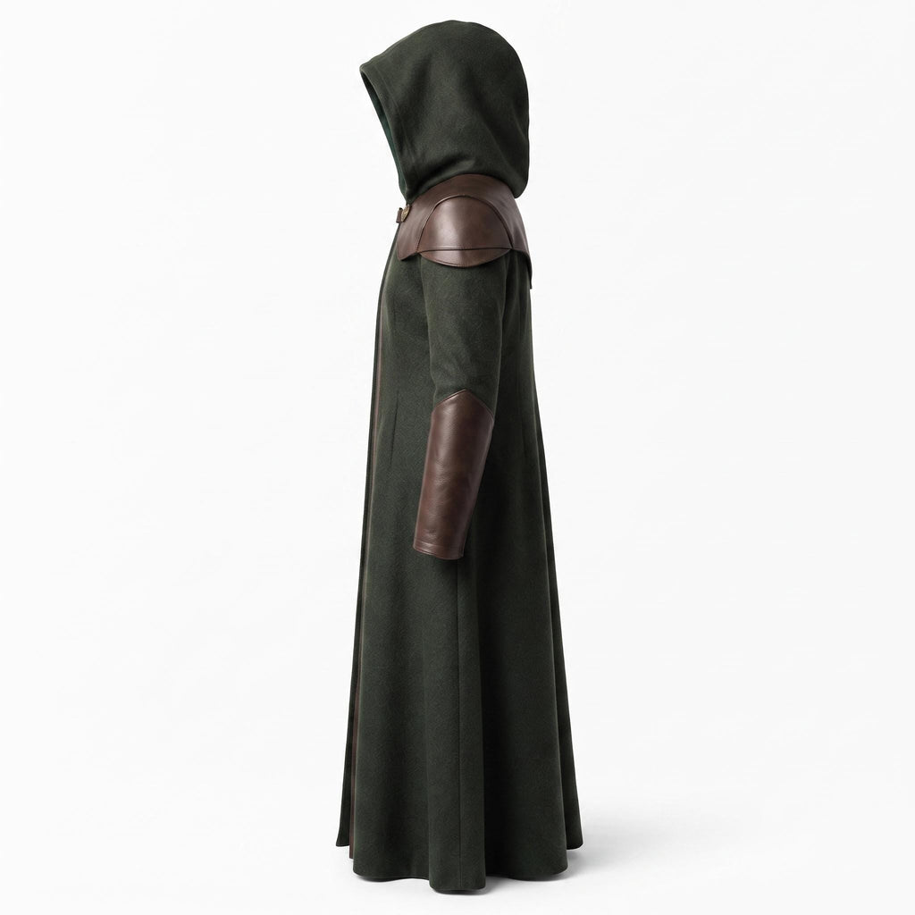 Doctor Doom Inspired Wool Coat with Leather Armor, Hooded Fantasy Cosplay Jacket - Timber AND Hide