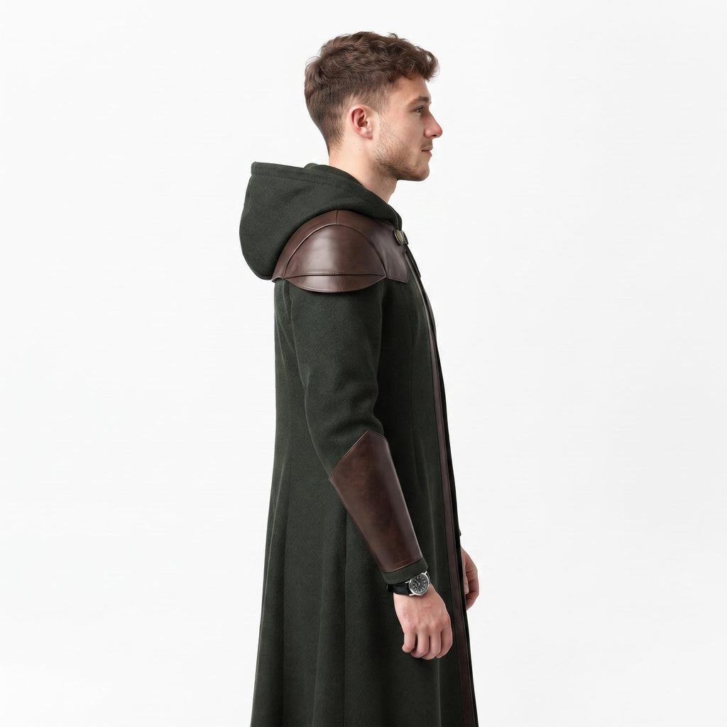 Doctor Doom Inspired Wool Coat with Leather Armor, Hooded Fantasy Cosplay Jacket - Timber AND Hide