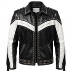 Man's Handmade Western Fringe Leather Jacket | Studded Cowboy Biker Coat
