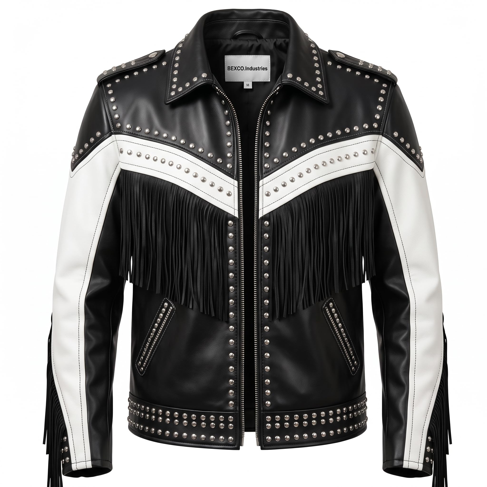 Man's Handmade Western Fringe Leather Jacket | Studded Cowboy Biker Coat
