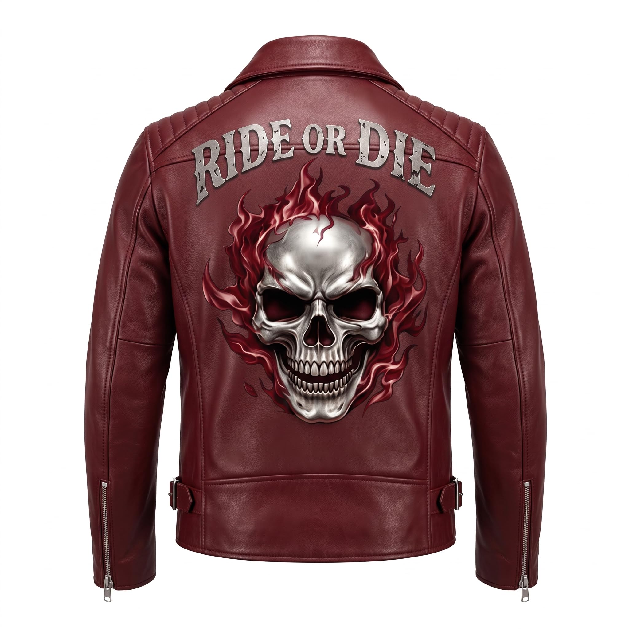 Men's Vintage Crimson Red Skull Leather Jacket | Motorcycle Jacket with Skull Back