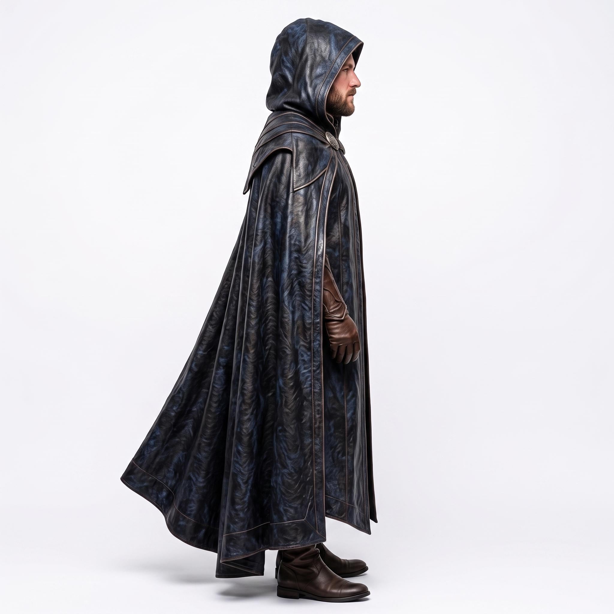 Men's Shadowed Ranger Leather Cloak | Medieval Hooded Cape, Fantasy LARP Costume