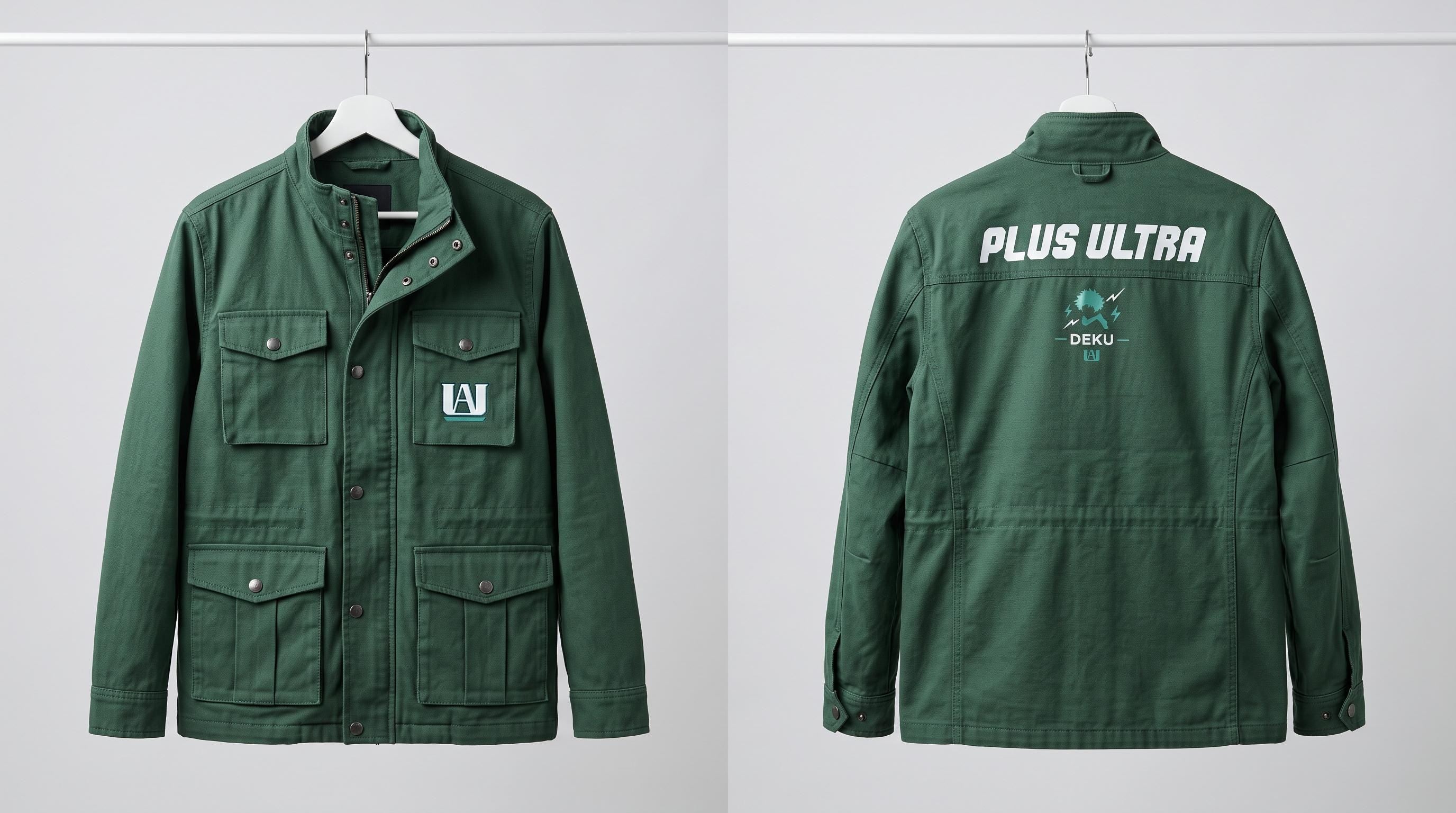 Green Deku Inspired Utility Jacket | Men's Anime Hero Academy Cosplay Coat