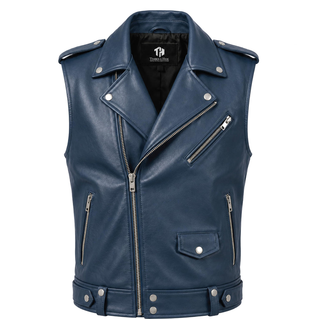 Men's Handmade Cowhide Leather Vest | Classic Biker Vest | Gothic Rocker Sleeveless Jacket