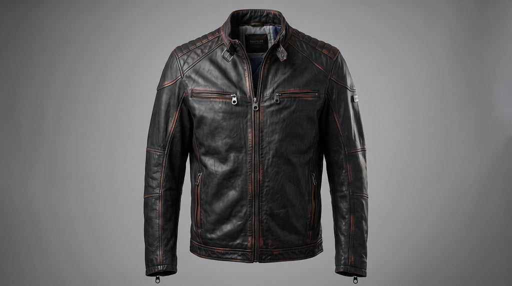 Men's Genuine Leather Biker Jacket | Eagle Patch Cafe Racer Coat
