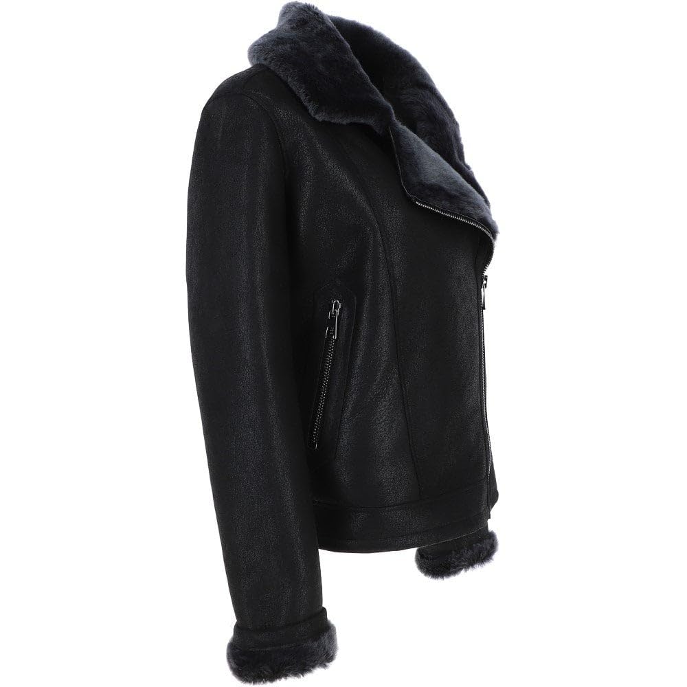 Women's Luxury Shearling Aviator Jacket Black/brissa
