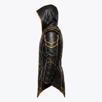 Men's Scorpion Leather Hooded Coat | Black Gold Armor Cosplay Jacket | Fantasy LARP Outfit