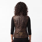 Women's Genuine Leather Utility Vest | Distressed Brown Travel Waistcoat