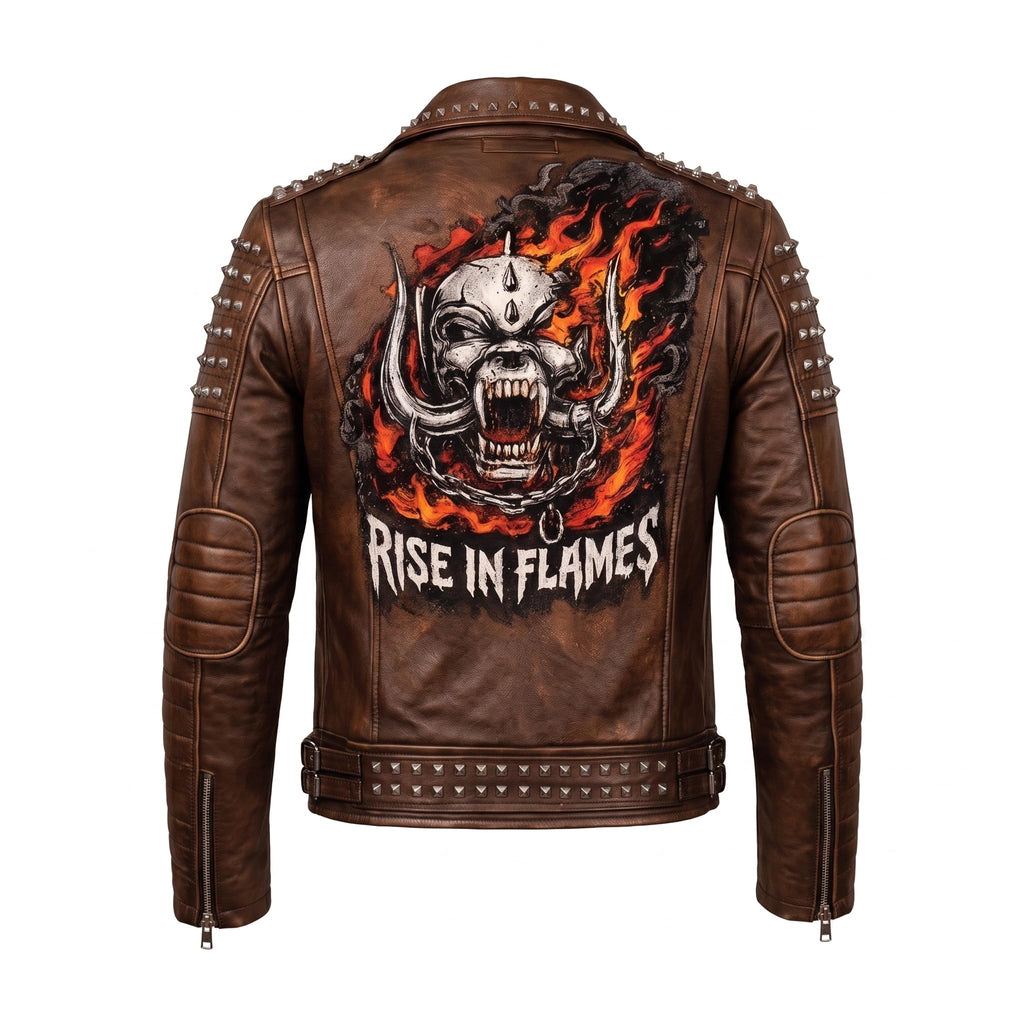 Handmade Men's Black Leather Studded Biker Jacket