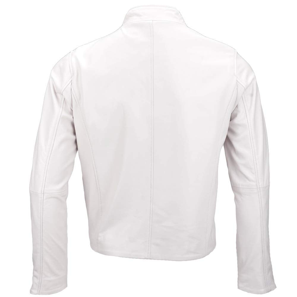 Men's Ivory Vegetable Tanned Biker Jacket White