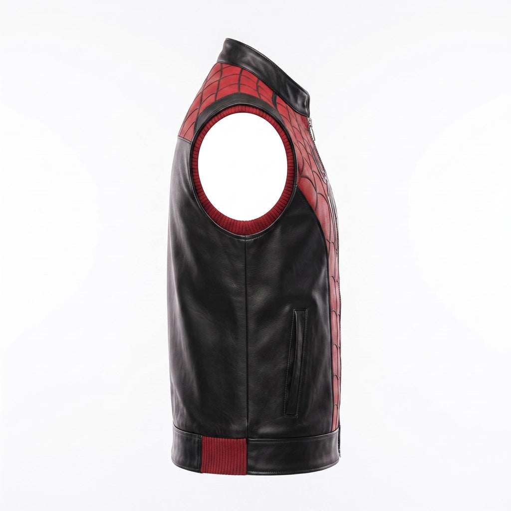 Spider-Man Inspired Vest Cosplay Costume Jacket – Red Black Leather-Style Superhero Comic Con Outfit