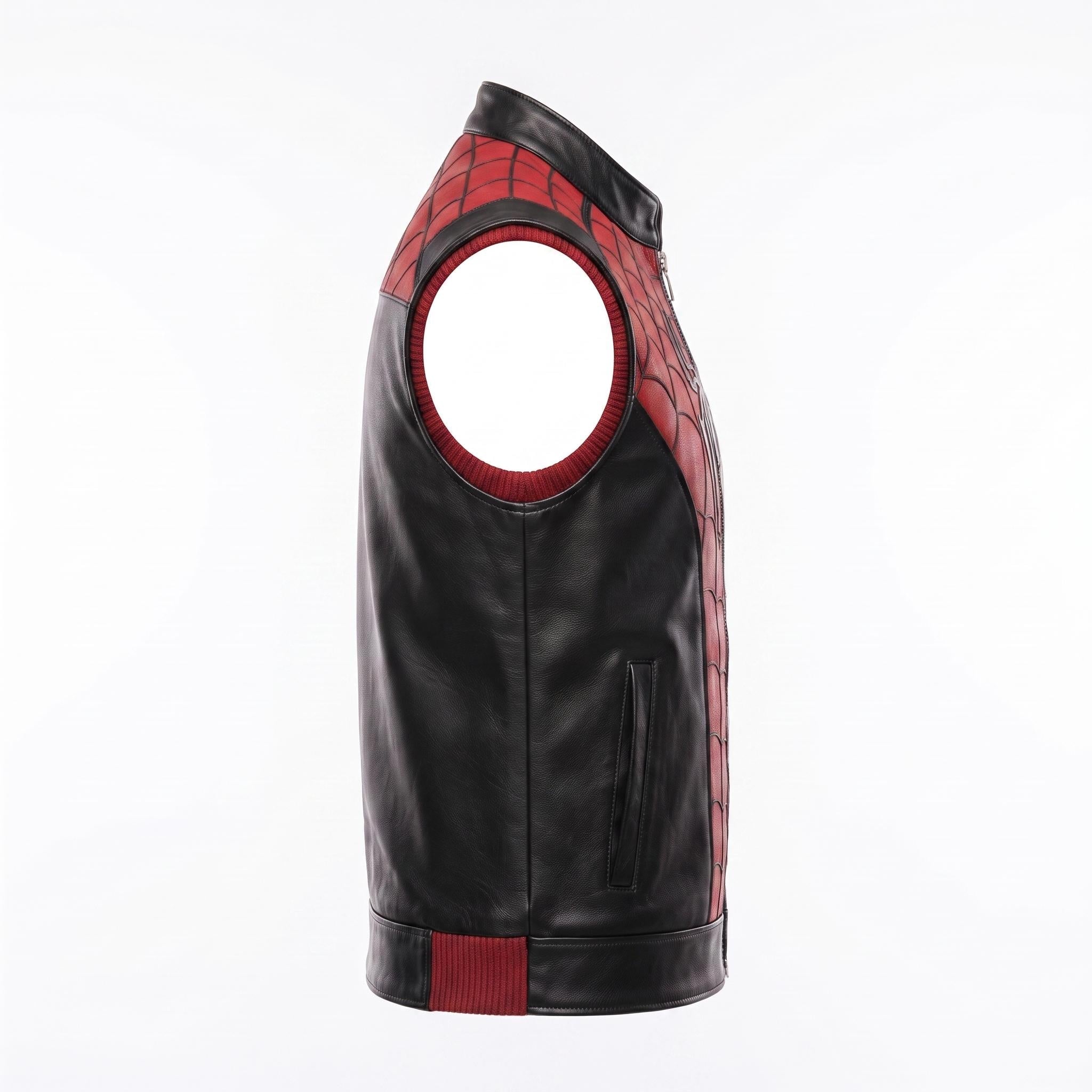 Spider-Man Inspired Vest Cosplay Costume Jacket – Red Black Leather-Style Superhero Comic Con Outfit