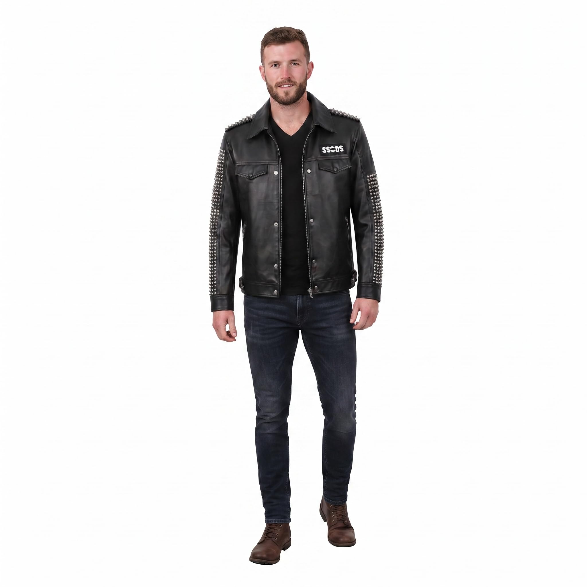 Man's Handmade Studded Leather Biker Jacket | Punk Rock Gothic Patchwork | Halloween Costume