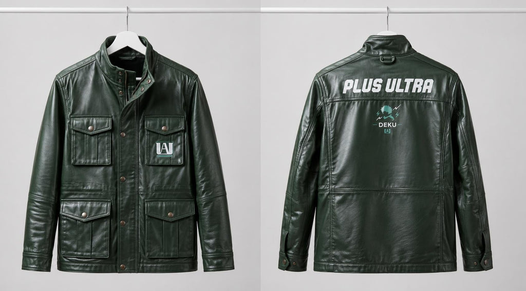 Green Leather Deku Cosplay Jacket | My Hero Academia Plus Ultra Anime Coat