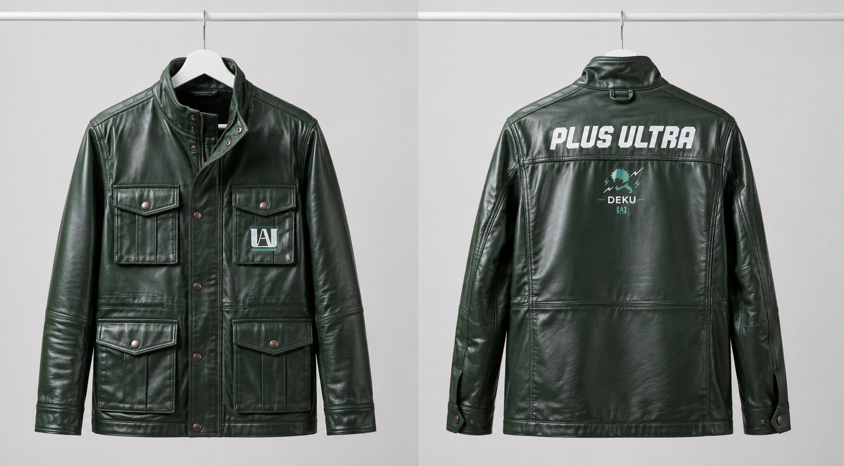 Green Leather Deku Cosplay Jacket | My Hero Academia Plus Ultra Anime Coat