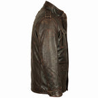 Men's Distressed Brown Leather Field Jacket | Military Utility Coat