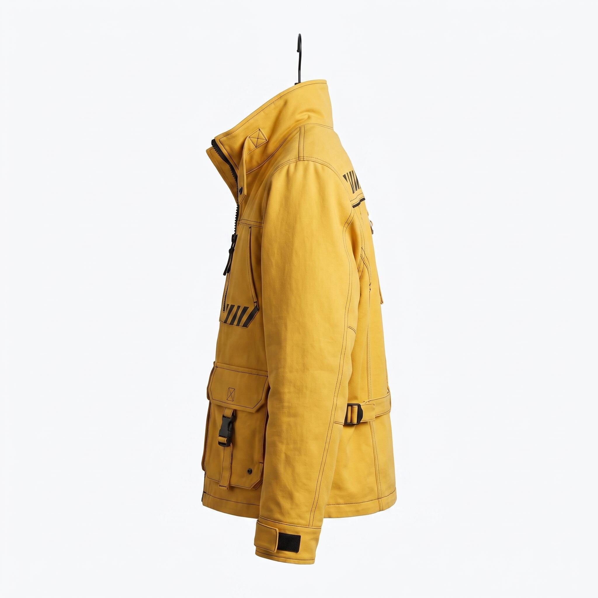Women's Yellow Techwear Jacket Women, Cyberpunk Streetwear High-Collar Cotton Coat