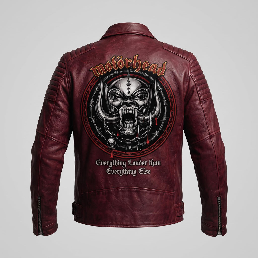 Men's motorcycle jacket with skull back | brown leather biker jacket | vintage moto style
