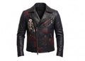 Men’s Black Leather Biker style Moto jacket with Cross Design Gothic Punk Motorcycle Style