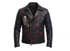 Men’s Black Leather Biker style Moto jacket with Cross Design Gothic Punk Motorcycle Style
