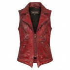 Emily Red Distressed Leather Vest for Women - Timber AND Hide