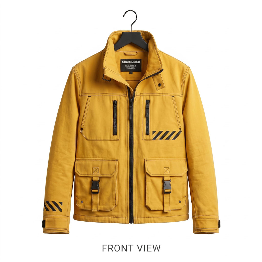 Women's Yellow Techwear Jacket Women, Cyberpunk Streetwear High-Collar Cotton Coat