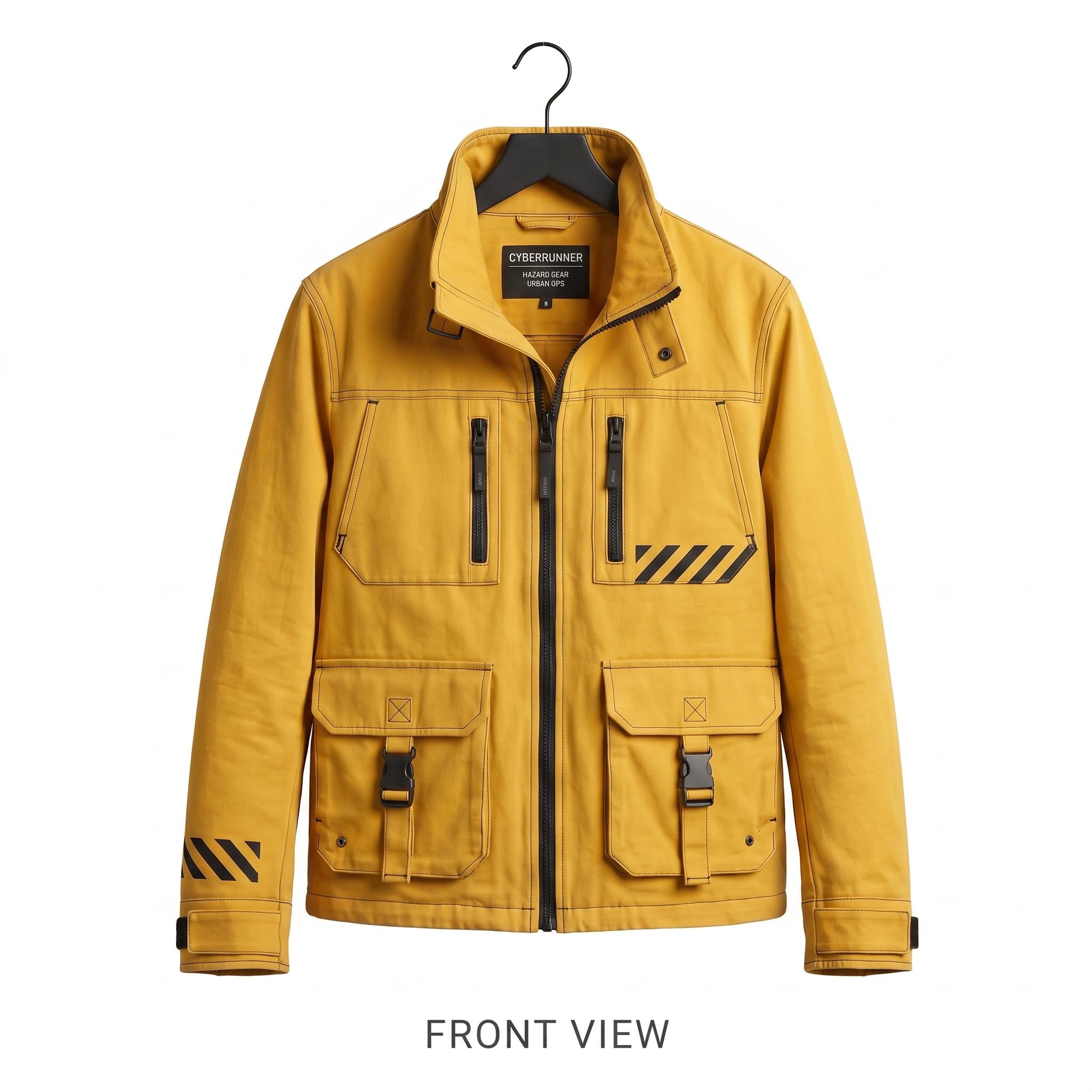Women's Yellow Techwear Jacket Women, Cyberpunk Streetwear High-Collar Cotton Coat