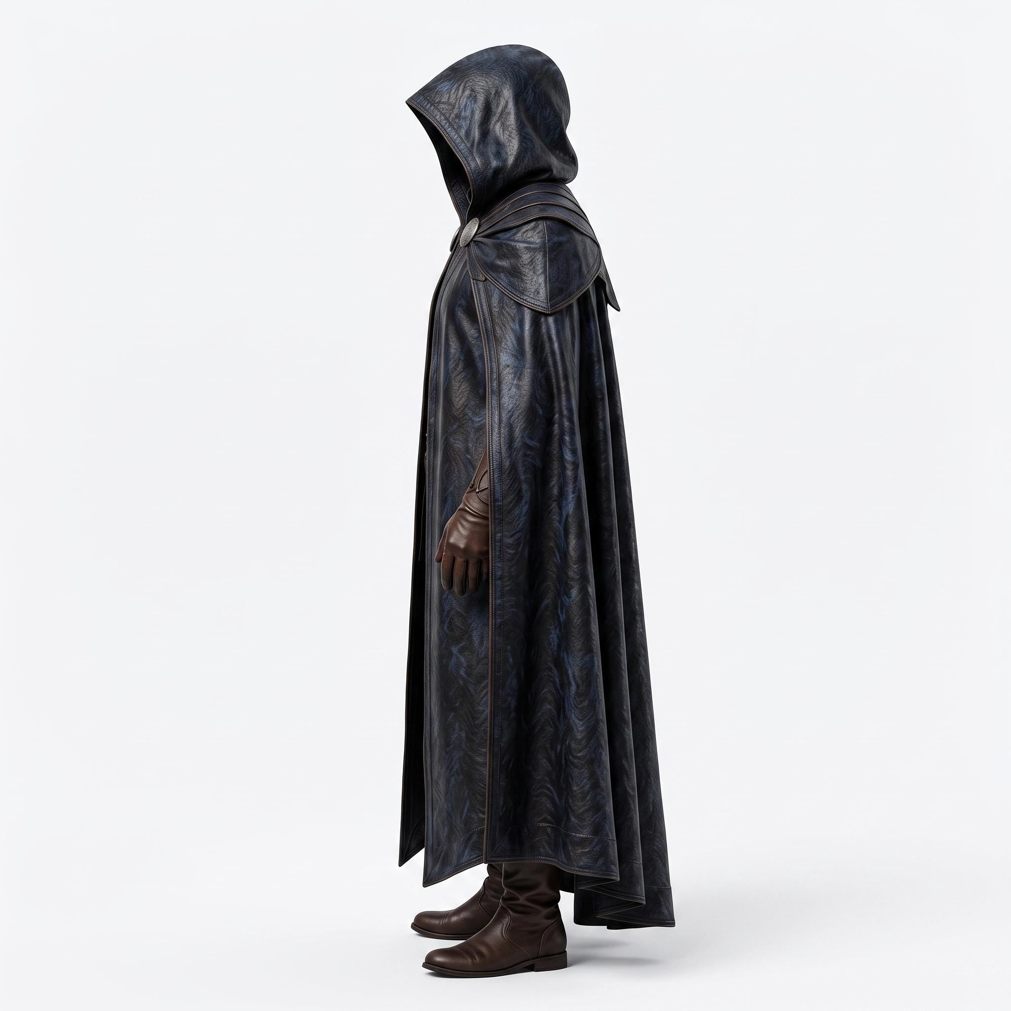 Men's Shadowed Ranger Leather Cloak | Medieval Hooded Cape, Fantasy LARP Costume
