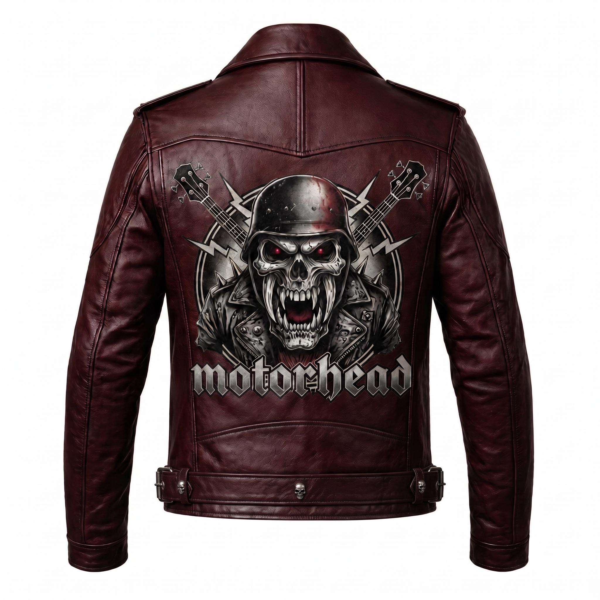 Motorhead Inspired Skull Print Leather Biker Jacket – Men's Gothic Rock Rider Coat