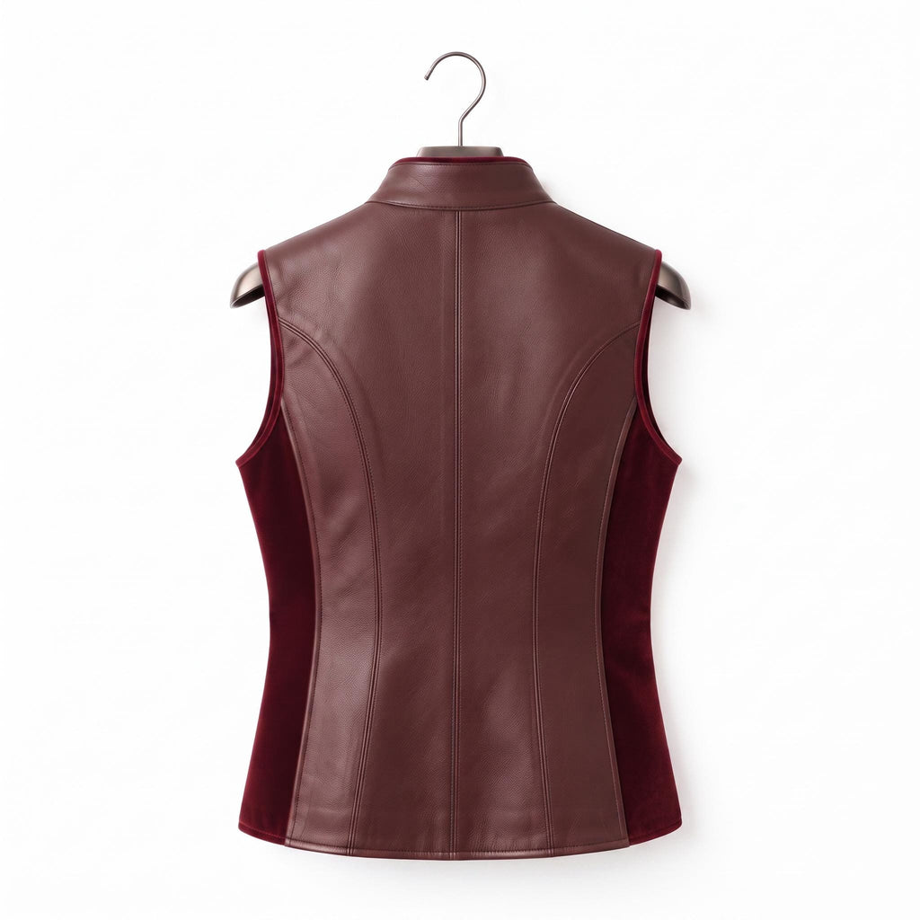 Burgundy Leather Vest | Women's Genuine Tailored Waistcoat, Dark Academia Style