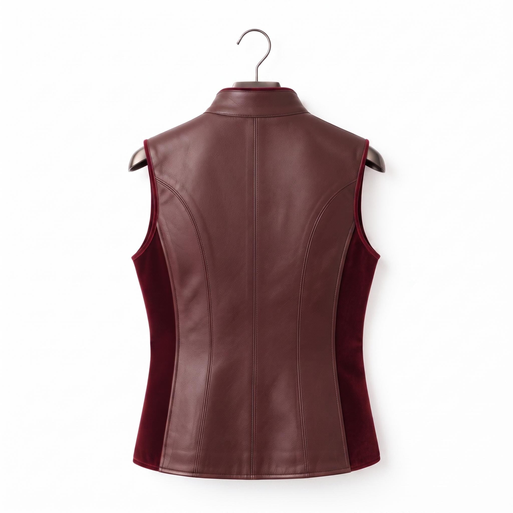 Burgundy Leather Vest | Women's Genuine Tailored Waistcoat, Dark Academia Style