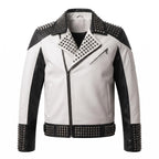 Men's Handmade Two-Tone Leather Biker Jacket | Studded Moto Punk Rock