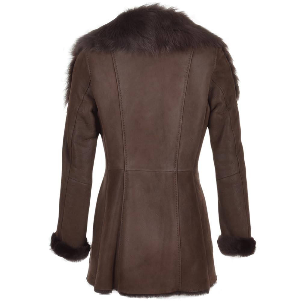 Women's Sheepskin Long Hair Toscana Lapel Coat Brown