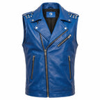 Timber AND Hide Men's Genuine Leather Motorcycle Biker Vest – Classic Double Rider Style with Studded Shoulders