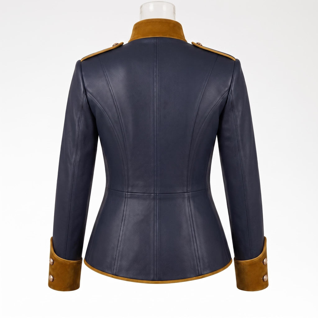 Navy Blue Leather Military Officer Jacket | Victorian Steampunk Gothic Blazer