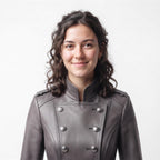 Grey Leather Military Coat, Double Breasted Gothic Victorian Jacket