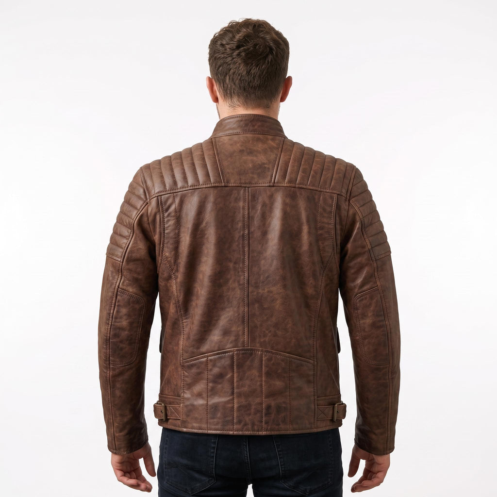 Men's Brown Distressed Leather Utility Jacket | Han Solo Inspired Biker Coat