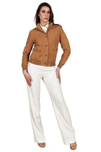 Faty Tan Suede Leather Bomber Jacket with Button Closure – Women's Classic Suede Jacket - Timber AND Hide