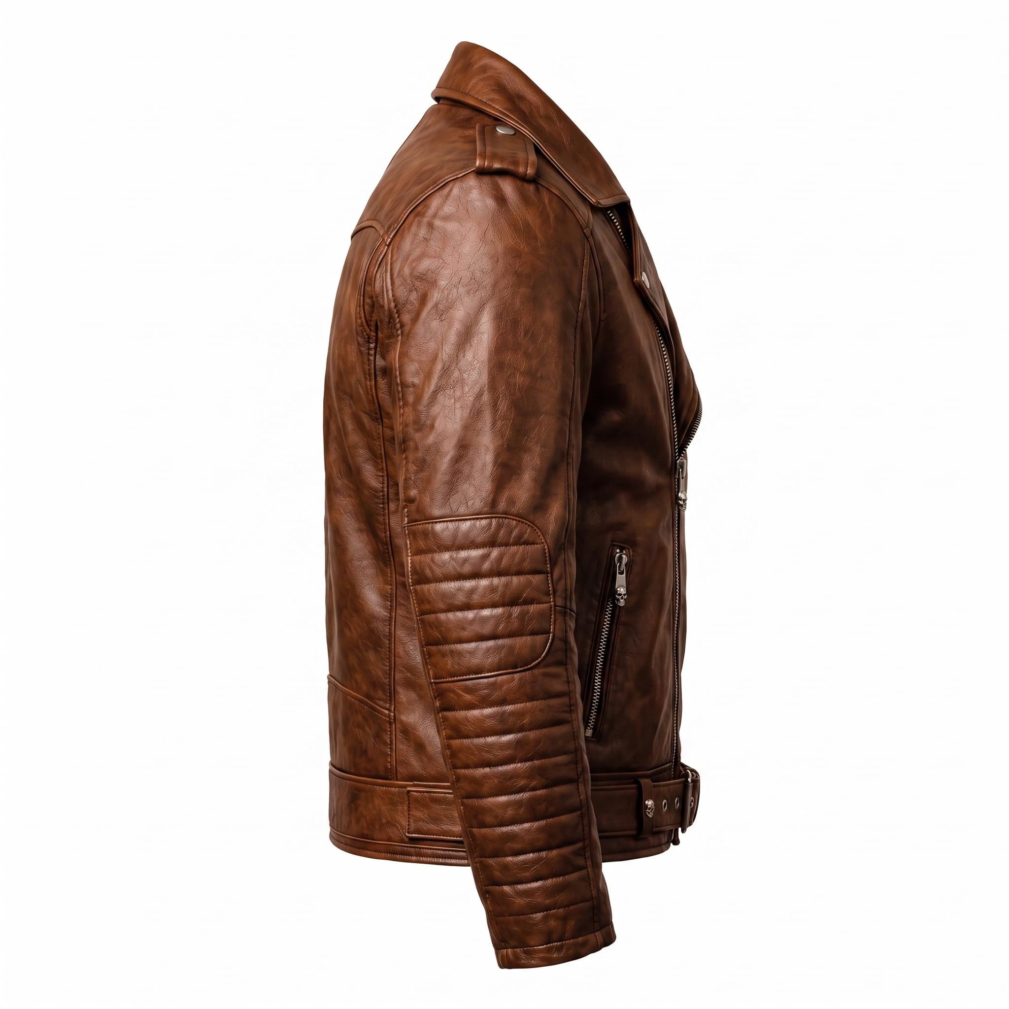 Men's Brown Motorhead Inspired Leather Jacket | Skull Biker Jacket | Rock Punk Motorcycle Jacket