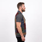 Men's Patch Leather Vest | Printed Leather Jacket | Handmade Patchwork Leather Vest | Studded Biker Vest