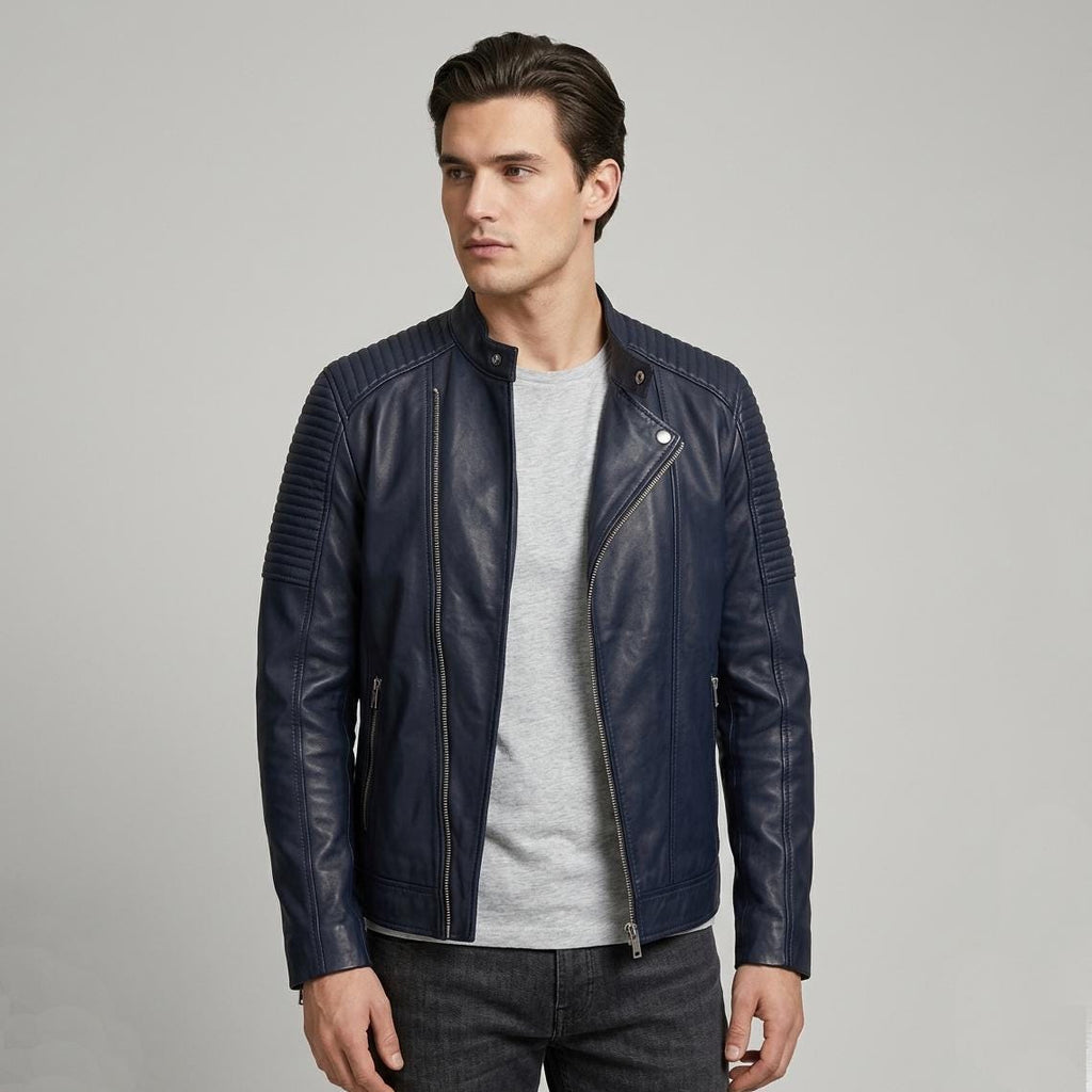 Classic men’s leather biker jacket | slim fit | minimalist moto rider Jacket