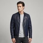Classic men’s leather biker jacket | slim fit | minimalist moto rider Jacket