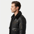 Flight Bomber Black Leather Jacket – Men Bomber Leather Jacket - Timber AND Hide