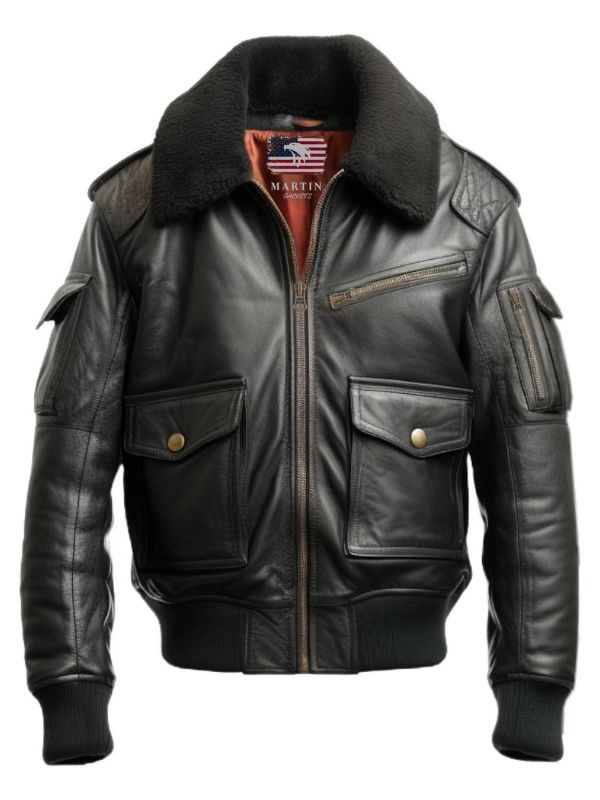 Flight Bomber Black Leather Jacket – Men Bomber Leather Jacket