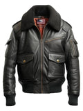 Flight Bomber Black Leather Jacket – Men Bomber Leather Jacket