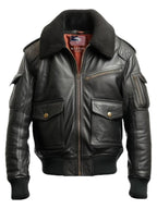 Flight Bomber Black Leather Jacket – Men Bomber Leather Jacket