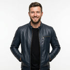 Frankie Blue Leather Jacket - Men Leather Jacket Blue - Timber AND Hide