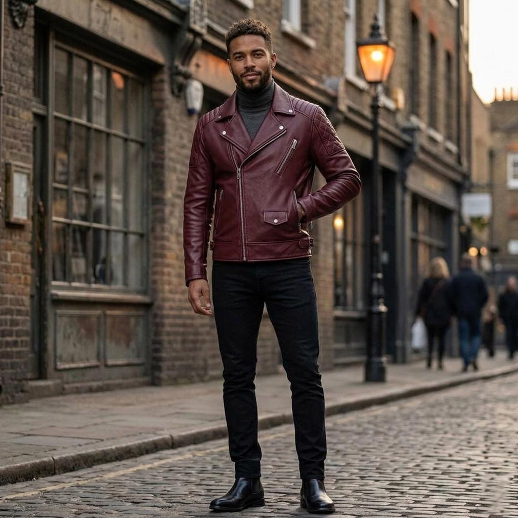 Ghost Rider Inspired Crimson Red Leather Biker Jacket | Flaming Skull Graphic, Ride or Die - Timber AND Hide