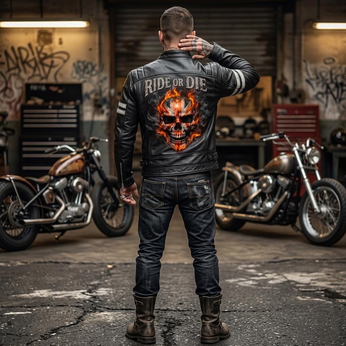 Ghost Rider Inspired motorcycle jacket with skull back | brown leather biker jacket - Timber AND Hide