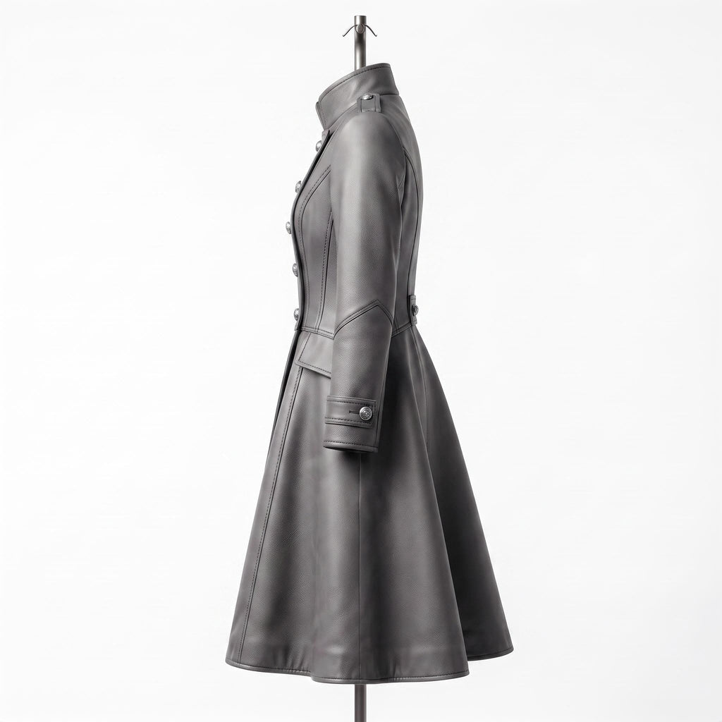Grey Leather Military Coat, Double Breasted Gothic Victorian Jacket - Timber AND Hide